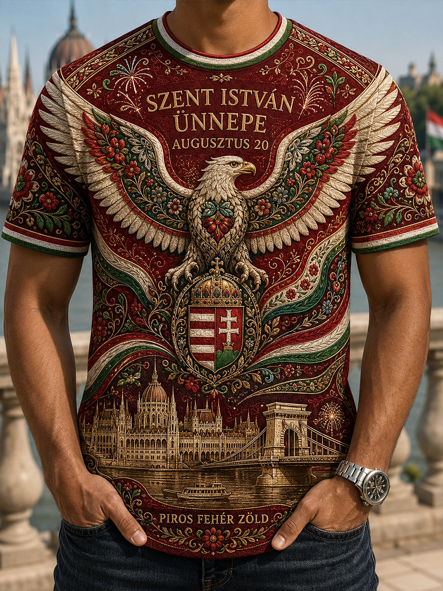 Férfi magyar Szent István-napi rövidujjas póló