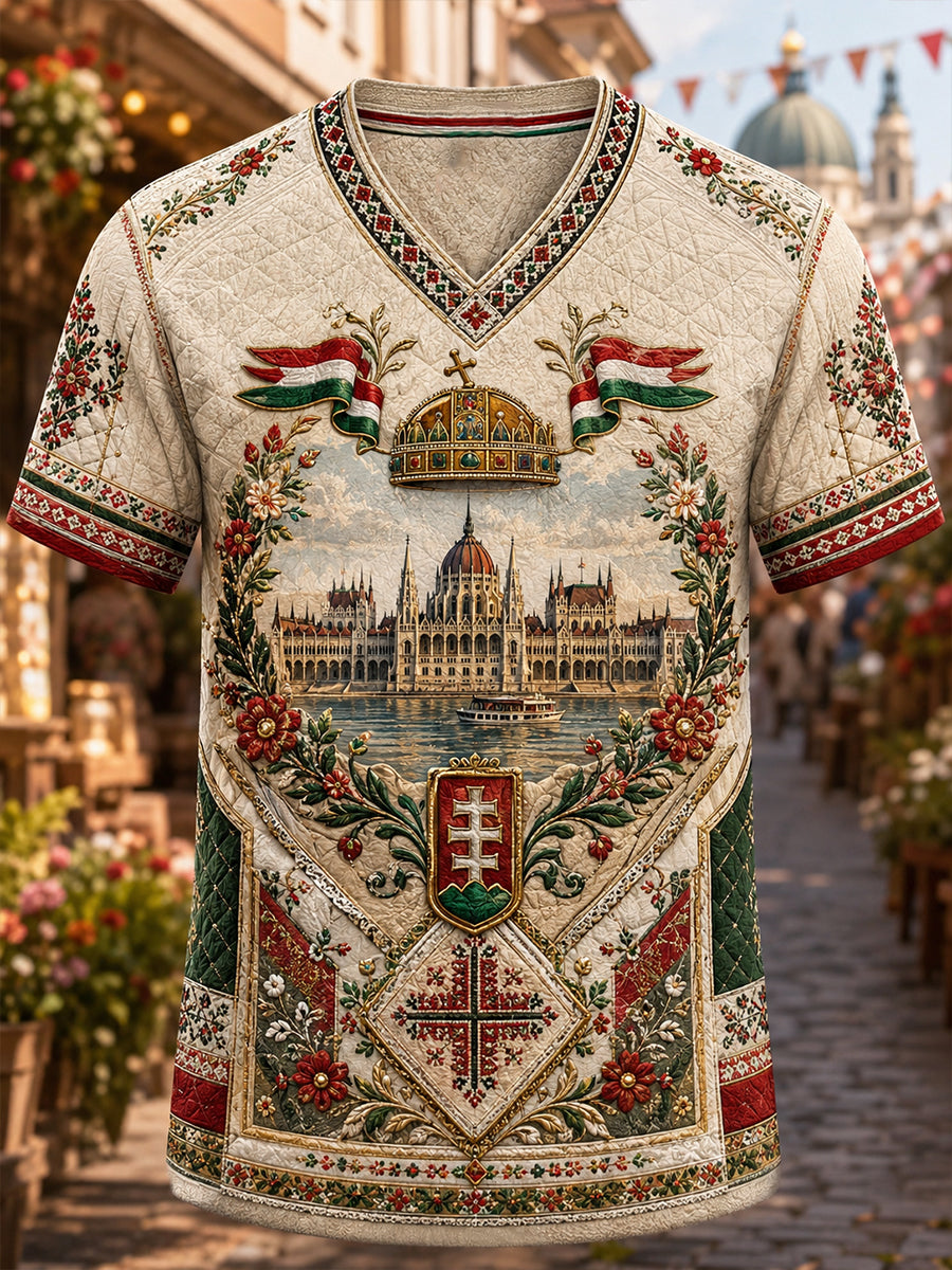 Férfi magyarország hagyományokv-nyakú póló