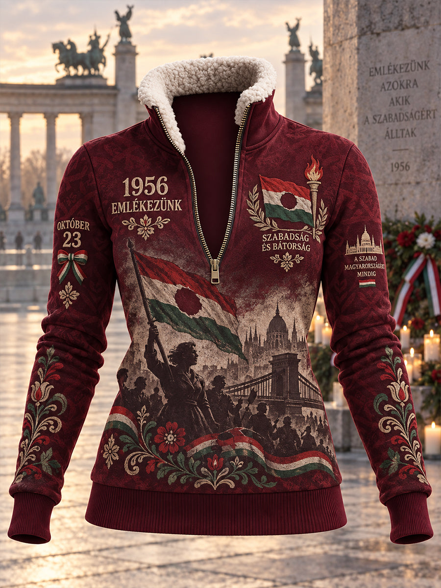 Női Revolution évfordulós grafikus nyomott magasnyakú hosszú ujjú pulóver